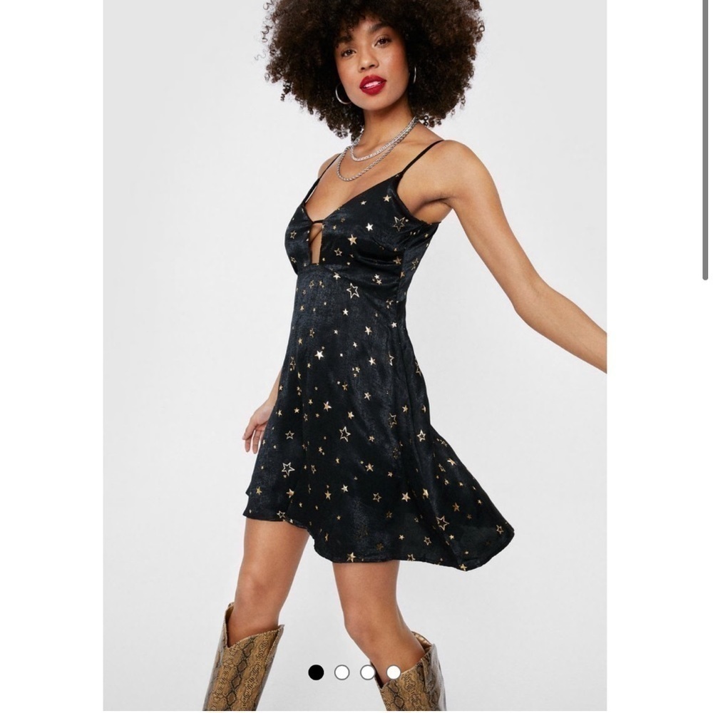 Nasty Gal Star Crossed Lovers Black Satin Mini Dress NWT Size 4 - Picture 4 of 10